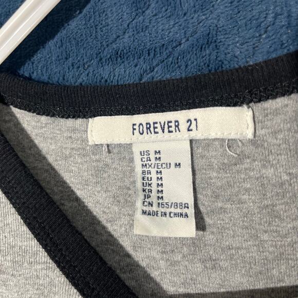 Forever 21 Gray Mad Cool Fresh Womans Short Sleeve blouse shirt Size Medium - Picture 2 of 6